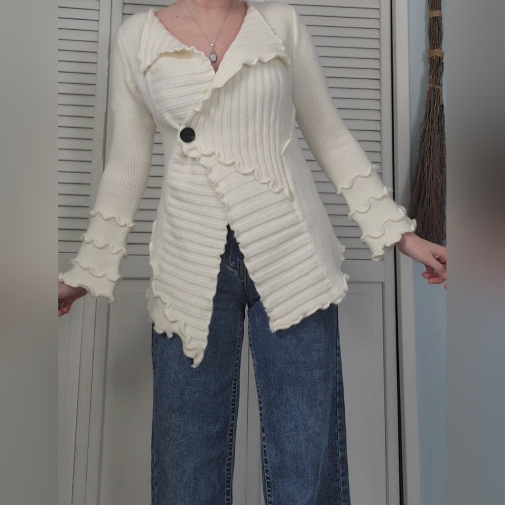 Boston Proper Cream Ruffled Cardigan - Picture 5 of 5